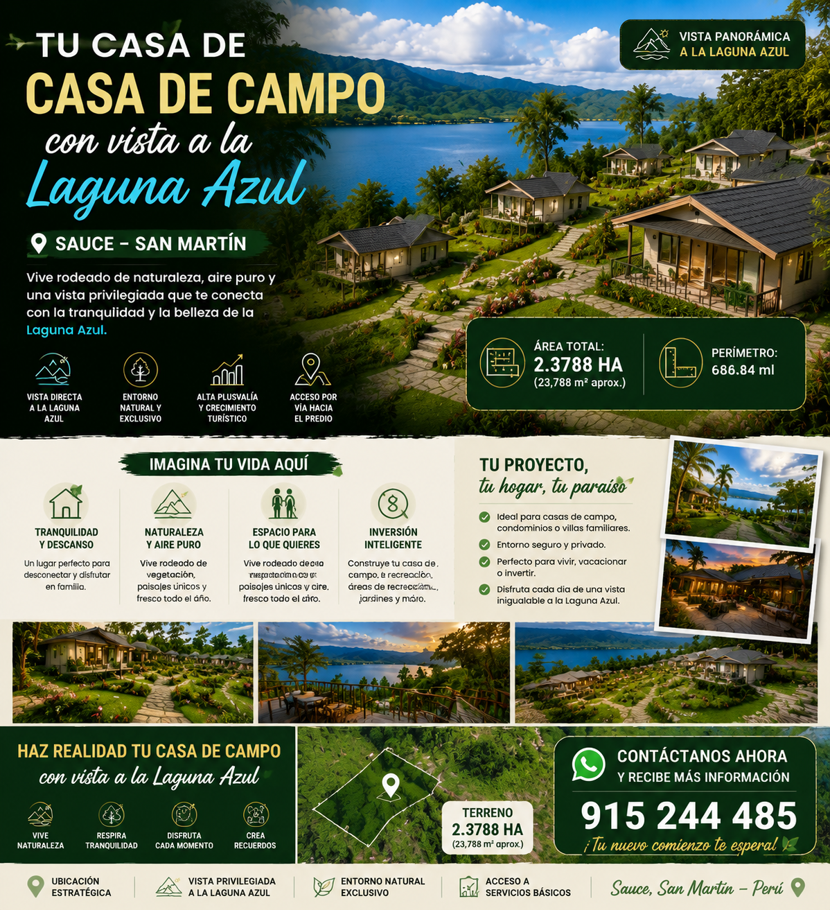 Terreno en venta en Sauce con vista a la Laguna Azul de 2.3 Ha
